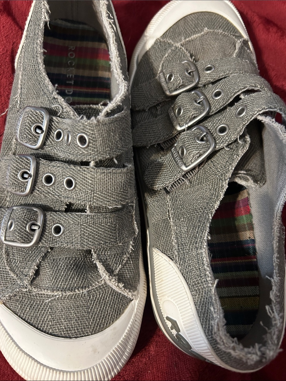 Rocket Dog Gray Triple-Buckle Canvas womans Sneakers size 8
